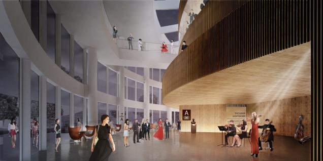 Perspective of the Lobby of the Shaw Auditorium Photo credit: Henning Larsen Architects Hong Kong
