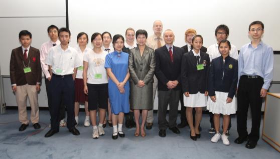 Dr Anissa Chan, Principal of St. Paul’s Co-educational College (front row, 5th from left), and Dr David Mole, HKUST’s Associate Vice-President for Academic Affairs (Undergraduate Studies and Academic Planning) (front row, 4th from right), with one of the speakers, Eric Bohm, CEO of WWF Hong Kong (back row, 4th from right), and representatives from participating schools.	