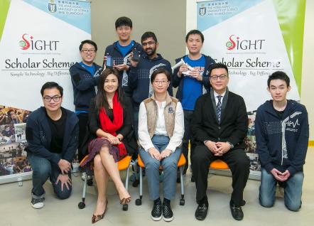  (Front row seated from right to left) Mr Marcus Lee, founder of Equal Opportunities Foundation, Prof Ying Chau, Ms Yasmin Fong, representative of Equal Opportunities Foundation, and the 6 SIGHT scholars.
