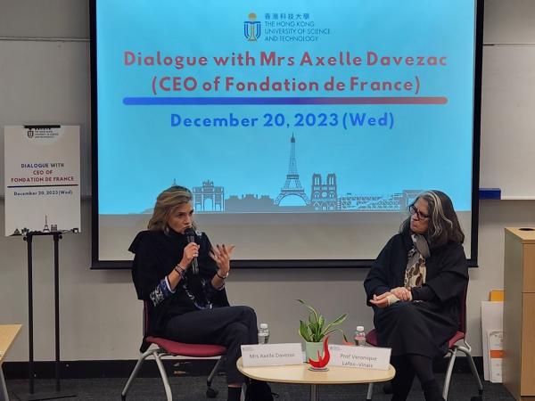Exclusive dialogue with Mrs. Axelle Davezac (left) moderated by Prof. Veronique Lafon-Vinais (right).