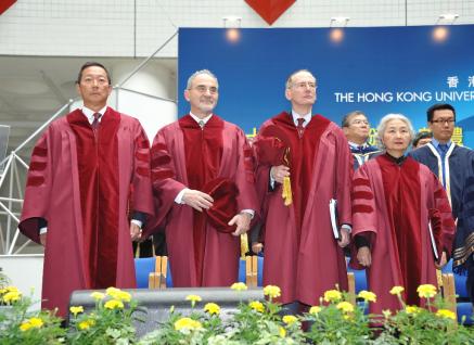  The four honorary doctorates: (from left) Dr Simon Ip Sik On, Prof Eli Yablonovitch, Prof Tobin J Marks and the Hon Elsie Leung Oi Sie.