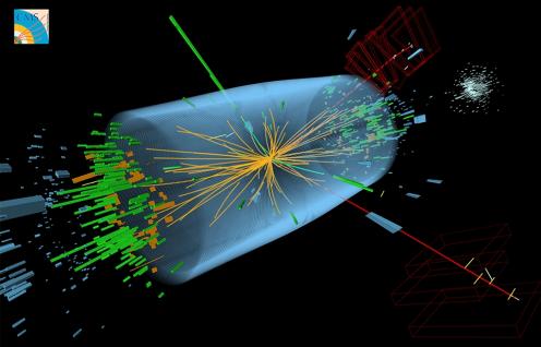 運 用 大 型 強 子 對 撞 機 尋 找 可 能 是 希 格 斯 玻 色 子 的 粒 子 （ 照 片 提 供 ： 歐 洲 核 子 研 究 中 心 ） 。	