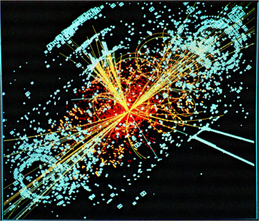 欧 洲 核 子 研 究 中 心 利 用 大 型 强 子 对 撞 机 进 行 的 模 拟 希 格 斯 玻 色 子 活 动 （ 照 片 提 供 ： 欧 洲 核 子 研 究 中 心 ） 