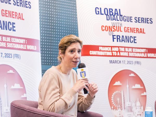 The Consul General of France in Hong Kong and Macau Ms. Christile DRULHE shared her insight on sustainability issues, with a focus on the blue economy and joint international effort.